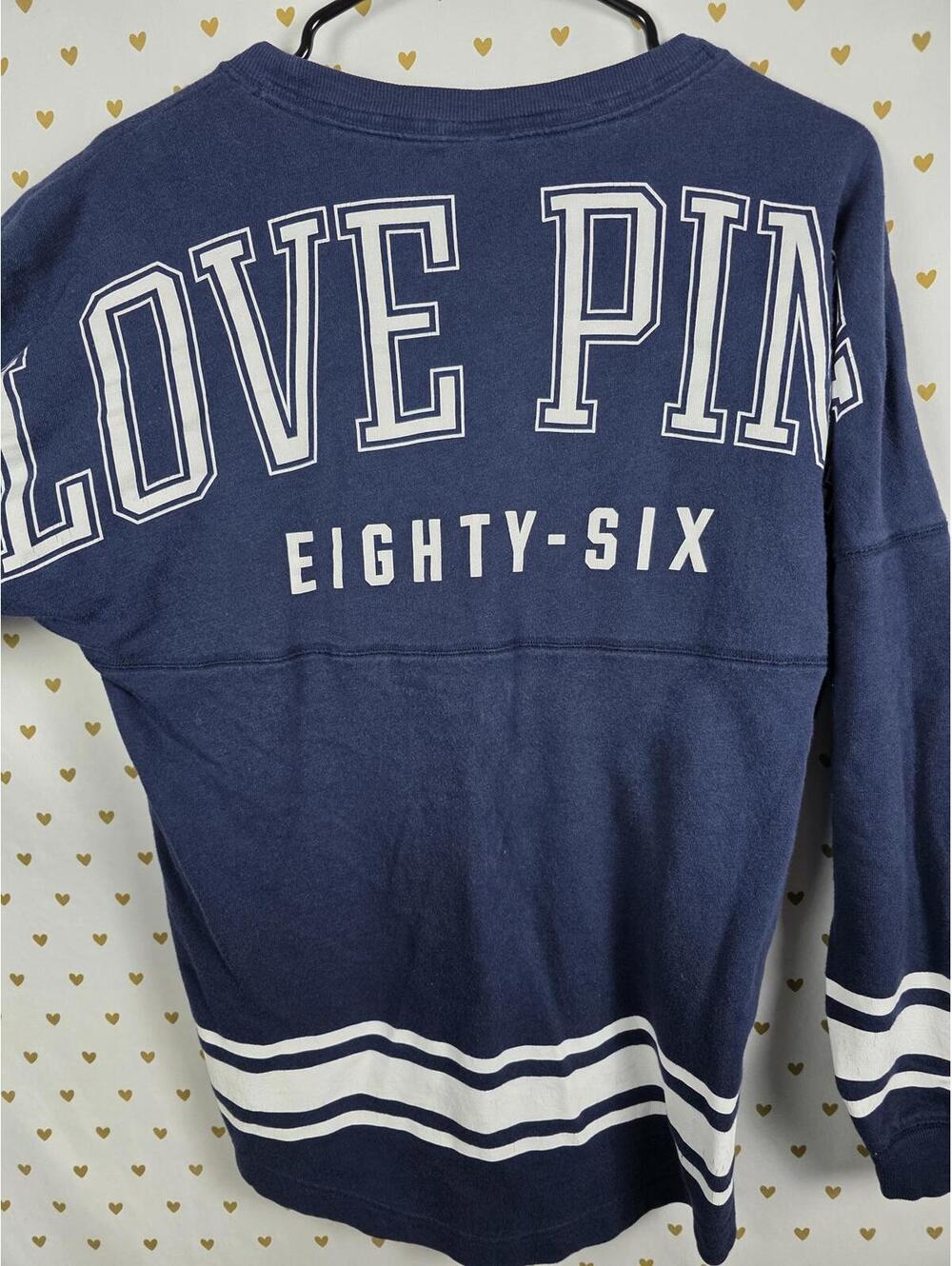 Victorias Secret Pink LOVE Blue Crew Neck Dog Logo Sweater Shirt SMALL